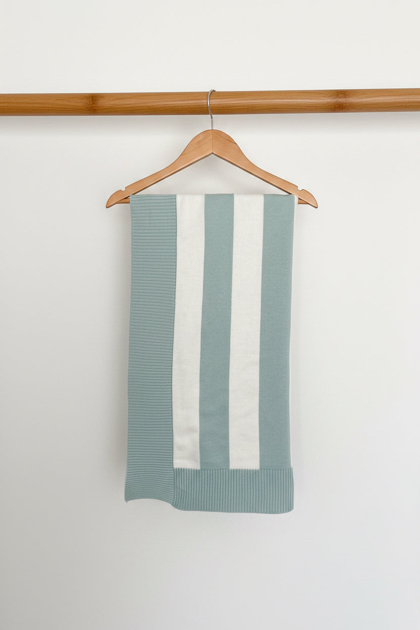 Ocean striped baby blue knit blanket